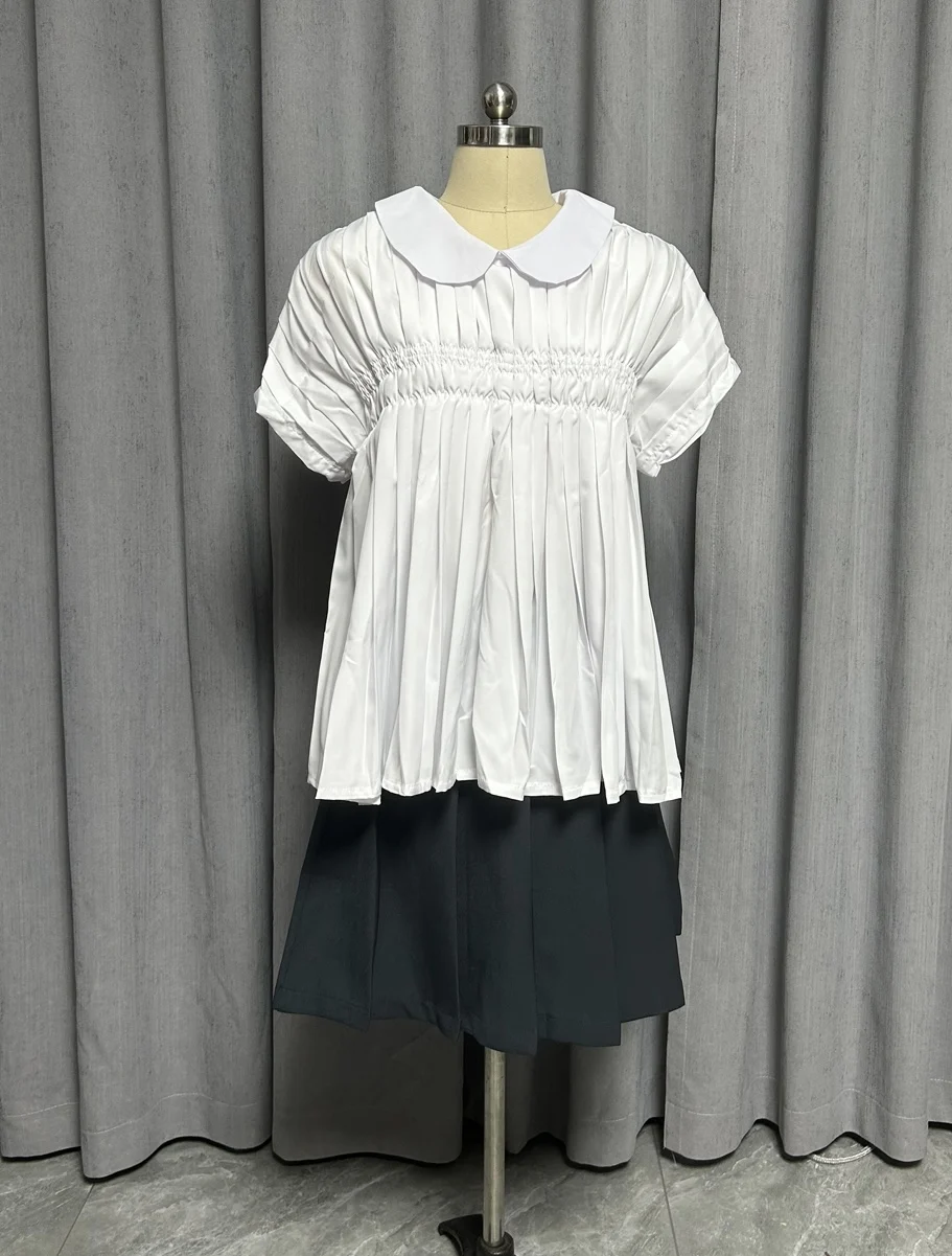 

aceful ort Sve Плиссированная плиссированная юбка с высокой талией, блузка Sweet Sle из полиэстера, повседневный летний топ с защитой от ультрафиолета