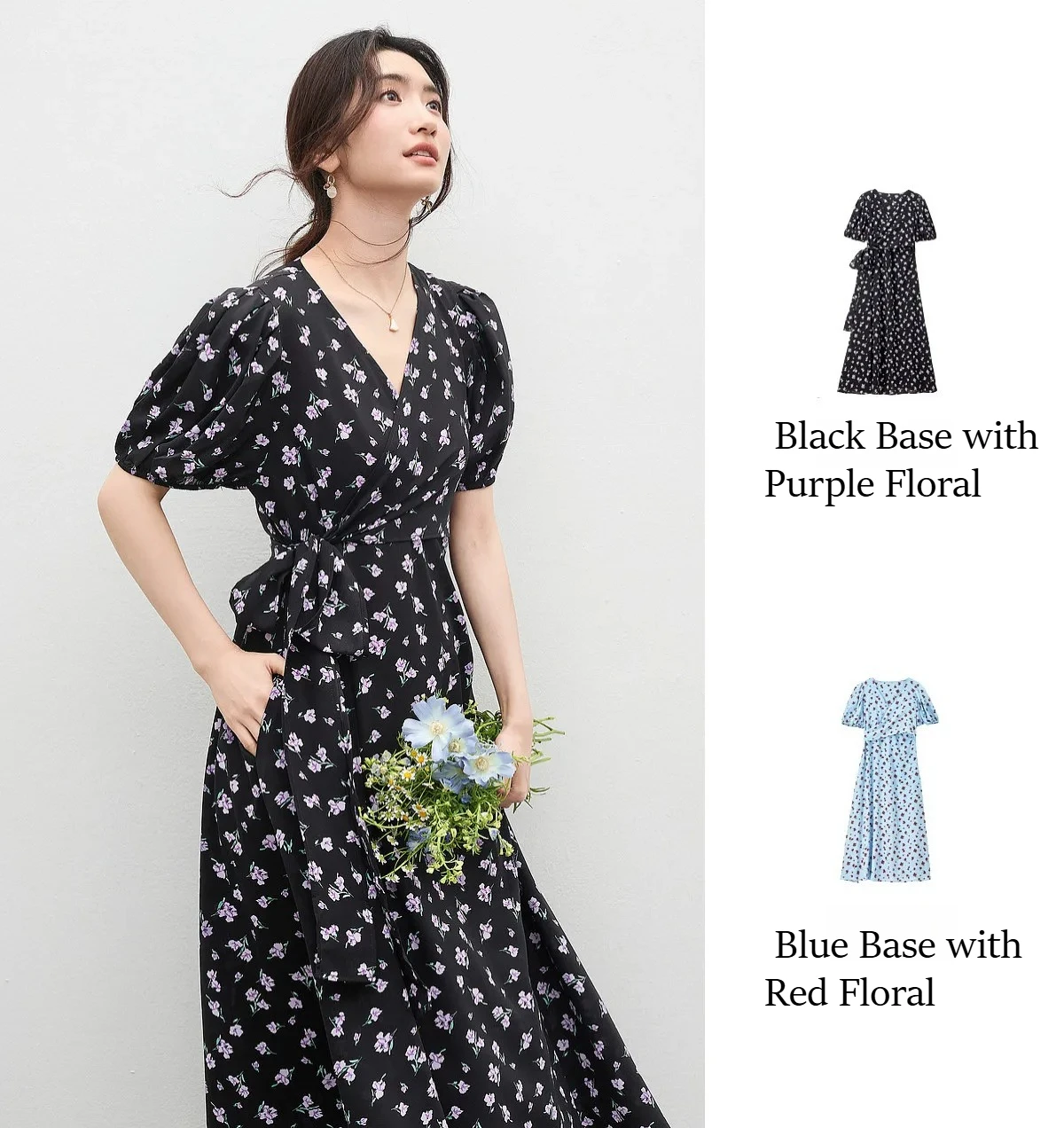 SENTUBILA Damen Französischer Stil Blumen-Wickelkleid 2026 Sommer Romantisch Elegant Kurzarm V-Ausschnitt Bedruckte Kleider W62LF7571 – Detail 6