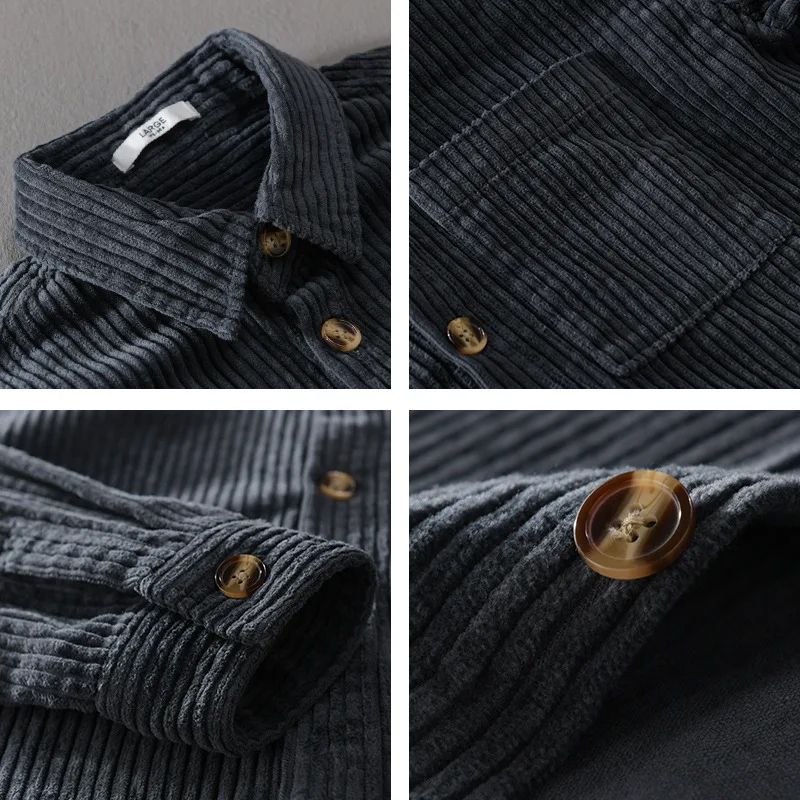 Men's Retro Corduroy Casual Shirt Jacket New Men's Corduroy Long Sleeve Shirt Jacket Casual Fashion Streetwear Lapel Coat
