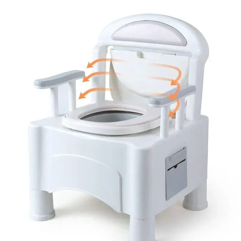 Portable Toilet Back and Handrail Design Commode with Bucket Inner, Camping RV Toilet for Adult and Kids, Home Boat Van