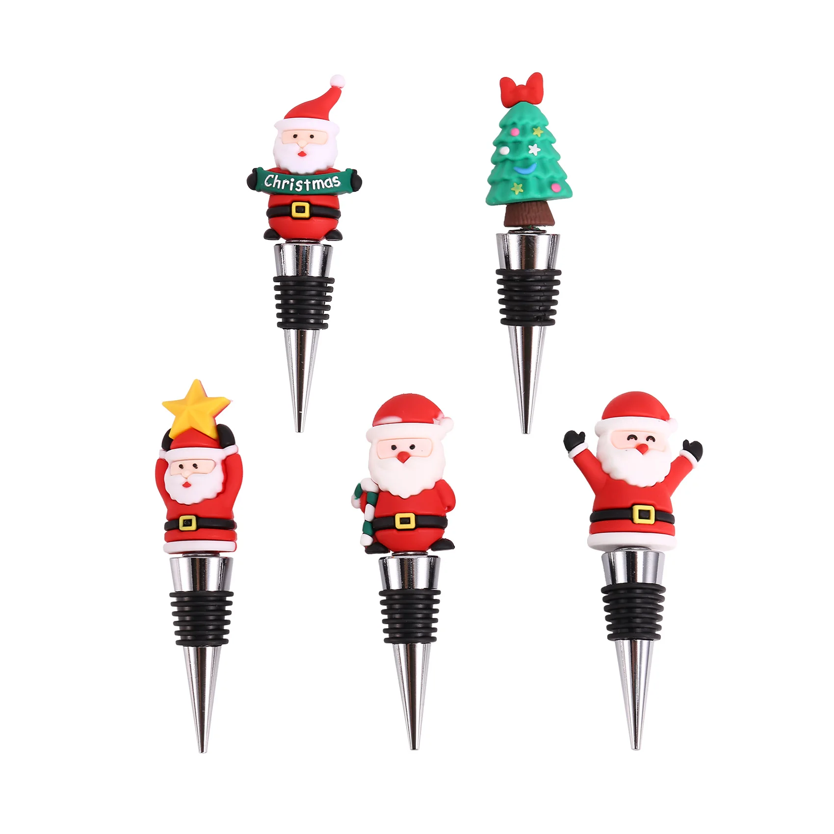 5 PCS Wine Bottle Stopper,Wine Stopper,Christmas Decorative Wine Saver, Reusable Wine Corks Beverage Bottle Stoppers