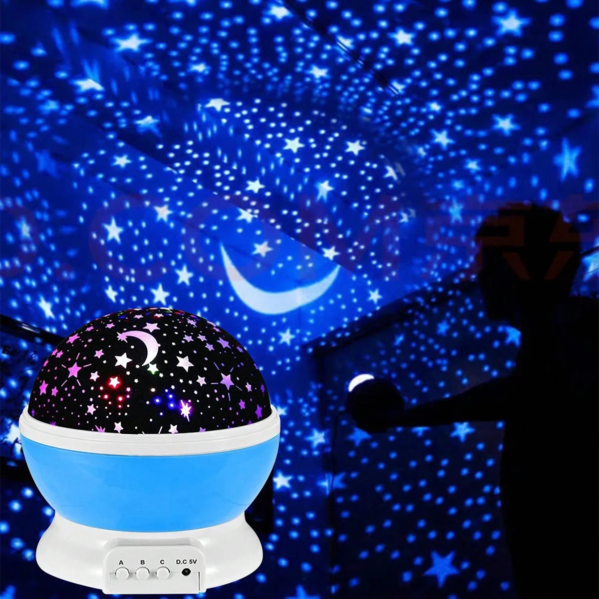 LED Bedside Lamp Projector Starry Sky Night Light Baby Room Decorative Lights Rotating Starry Nursery Moon Galaxy Table Lamp