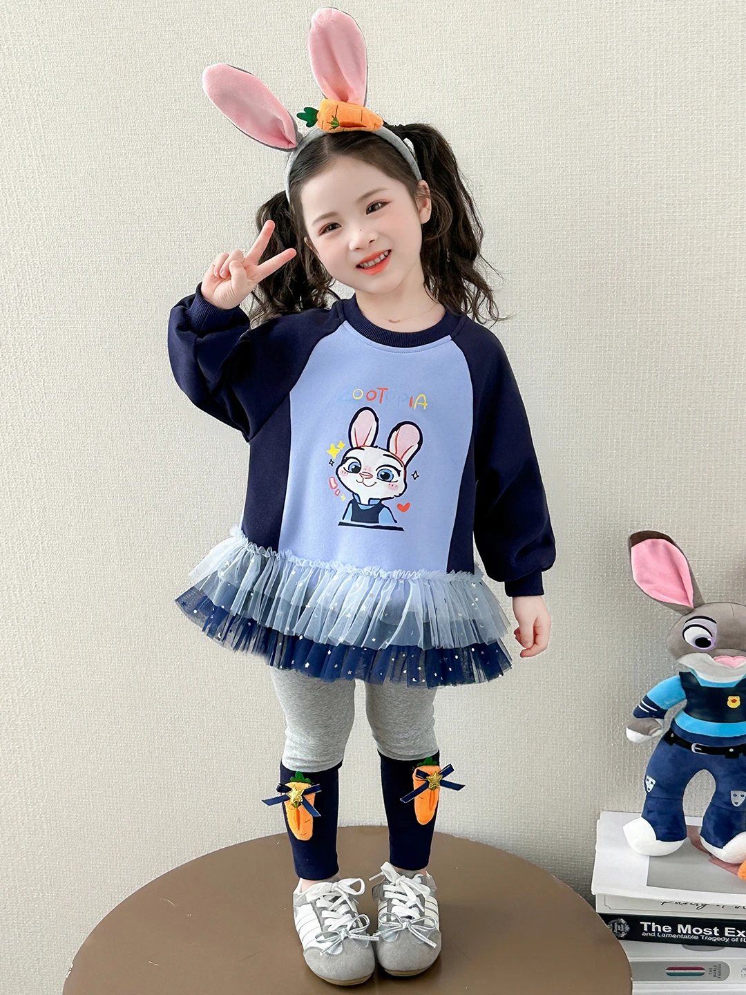 

Cute Rabbit Police Officer Skirt Set Spring Autumn Children's Clothing 2026 New Sle Girls' Base Layer Pants Two-Piece Set