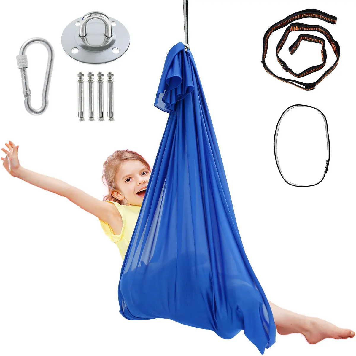 Therapy Swing Nylon Skin-Friendly Hanging Sensory Swing with High Bearing Capacity Adjustable Children Elastic Hammock for Kids