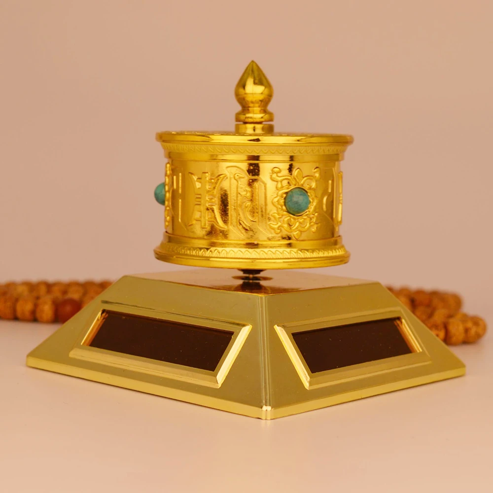 In-Vehicle Square Prayer Wheel, Solar Energy Battery Dual Purpose, Eight-Auspicious Scriptures Drum, Car Decorative Ornaments