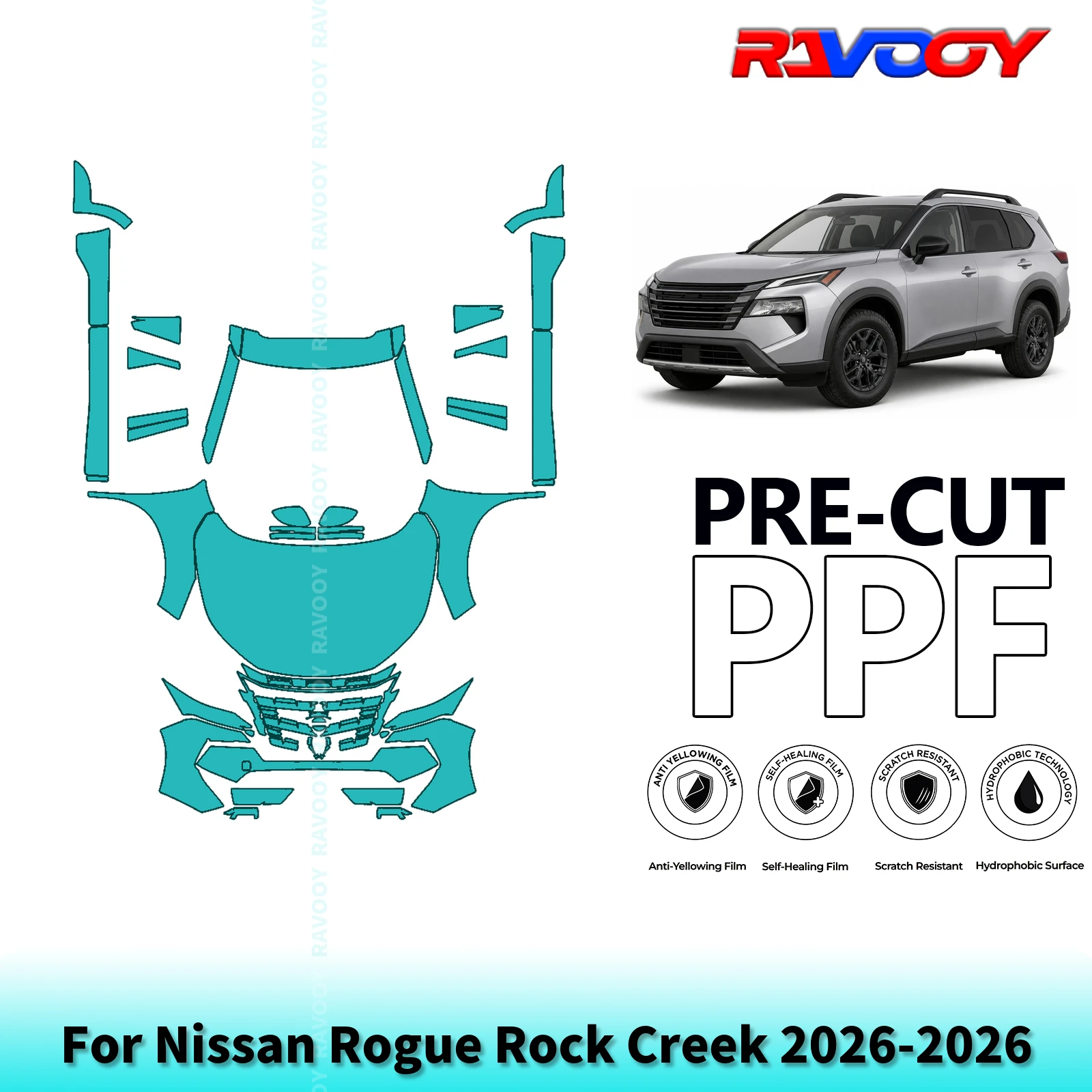 For Nissan Rogue Rock Creek 2026-2026 Full Front+Side Skirts Pre-Cut Paint Protection Film PPF Clear Bra Kit | Clear/Matte/Black