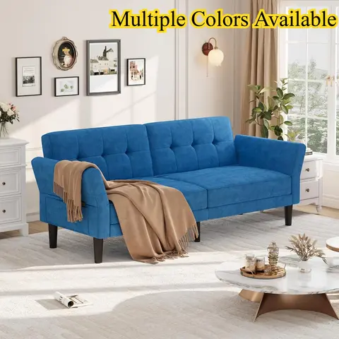 89" Futon Sofa Bed, Convertible Couch Bed with Deep Seat, Convertible Sleeper Sofa with Adjustable Backrest & Armrest, for Living Room Bedroom, Apartments