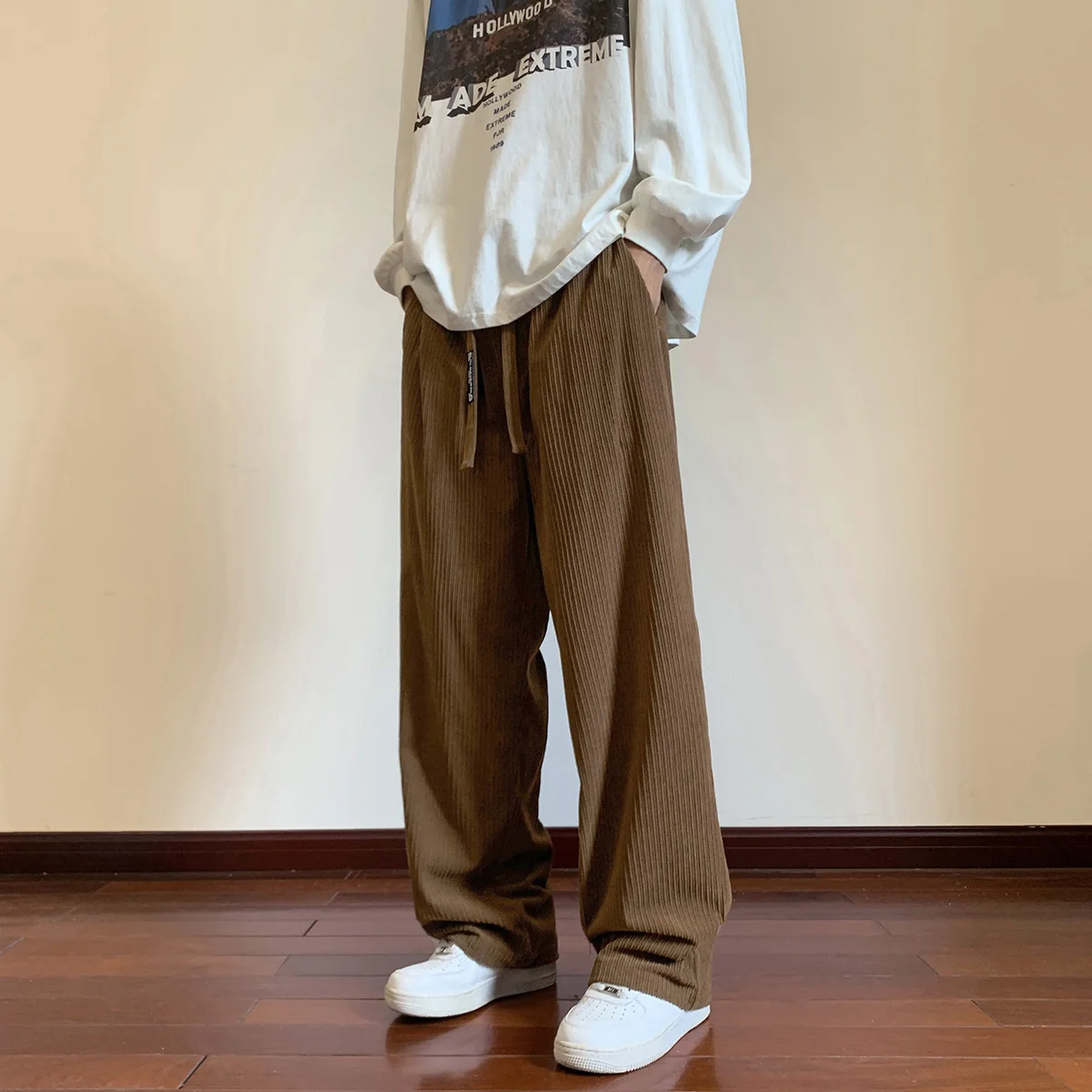 

2024 Men's Trousers Corduroy Harem Pants Male Fashion Wide-Leg Casual Harajuku Loose Sweatpants Straight Pants Streetwear