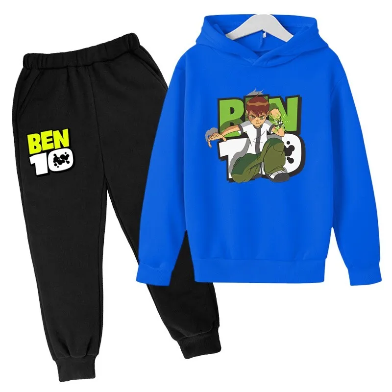 Ben Tennyson 10 Kids Spring Autumn 2Pcs Cartoon Print Casual Hoodie+Pants Tracuits 2-13 Years Boys Girls Outfits Children Sets