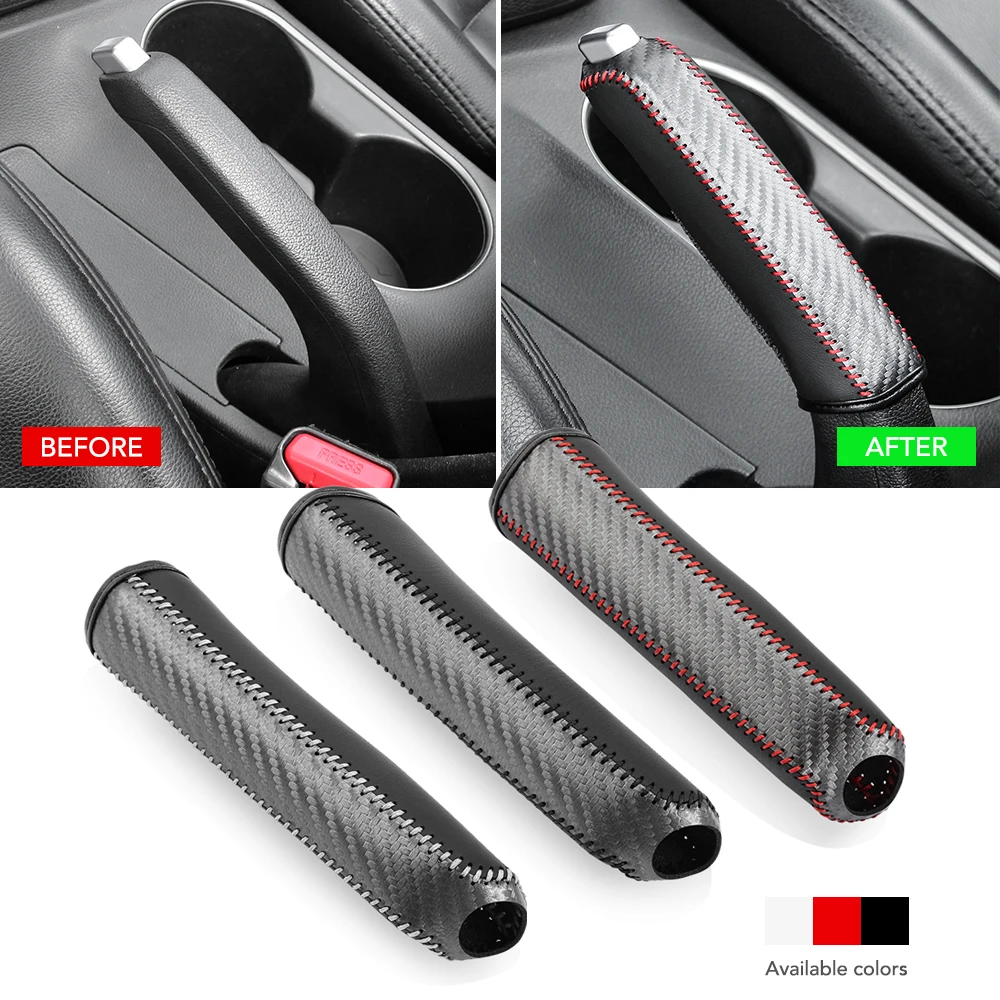 Carbon Fiber Style Leather Gears Handbrake Cover Auto Interior for Kia Rio 4 X-Line Lada Vesta VW POLO 6R 6C Ford Focus 3 MK3