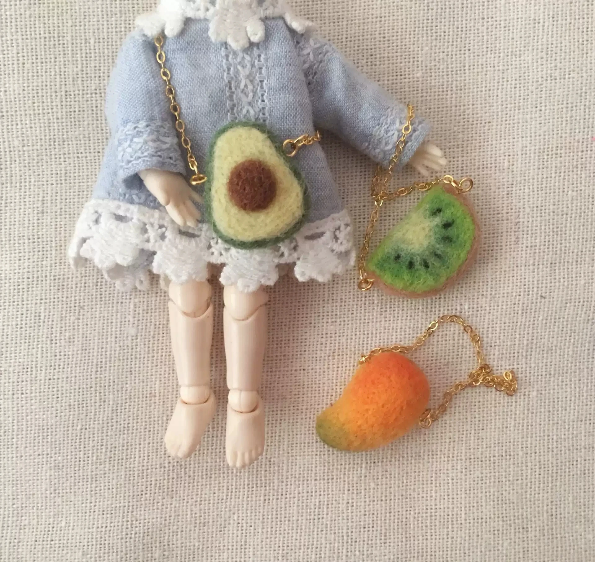 Dula Doll Handmade Wool felt Fruit cross-body bag for Blythe Qbaby ob11gsc Azone Licca ICY JerryB 1/6 Bjd Doll