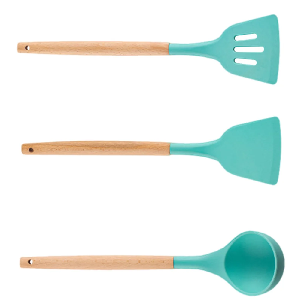 

Silicone Kitchen Utensils Set Stir Fry Spoon Shovel Cooking Tools Practical Gadgets Easy Clean Use Wood H