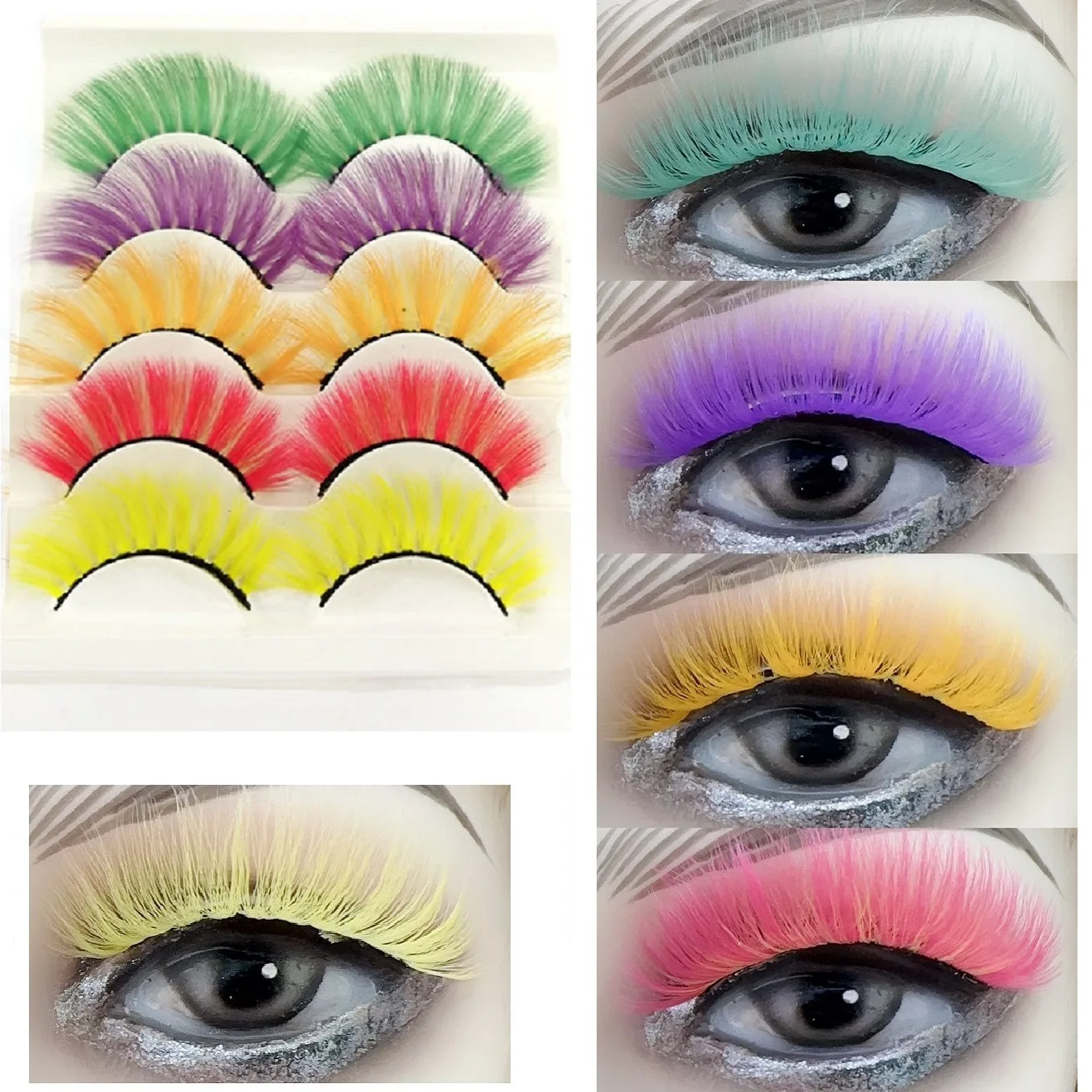 5 pares de cores misturadas 3d macio natural falso vison cílios postiços reutilizáveis cosplay dramático festa palco fácil usar cílios coloridos