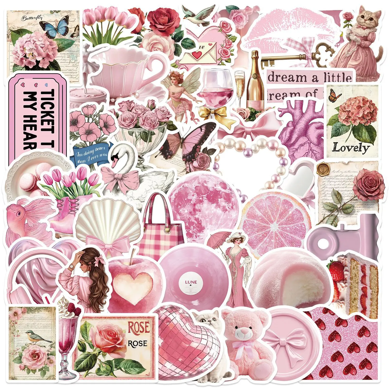 Laptop Accessories Girly - 50/100 adet Sevimli Pembe Kız Karikatür