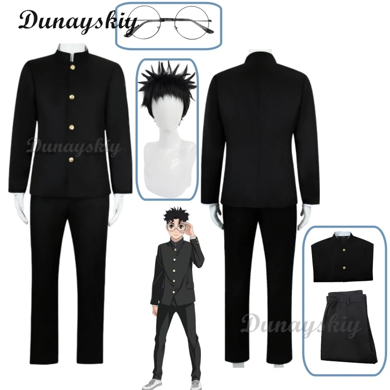 Anime Dandadan Ken Takakura Cosplay Costume Okarun School Uniform Black Jacket Gakuran Outfit Glasses Halloween Party Women Men