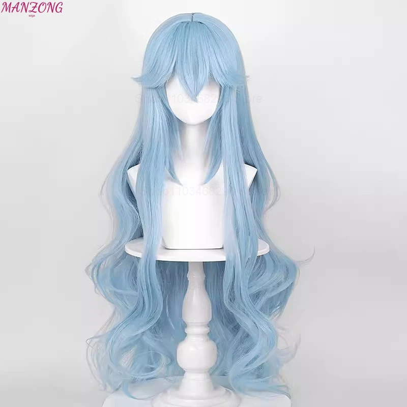High Quality Ayanami Rei Wigs Anime EVA Cosplay Synthetic Long Wavy Blue Heat Resistant Hair Wig for Daily Party