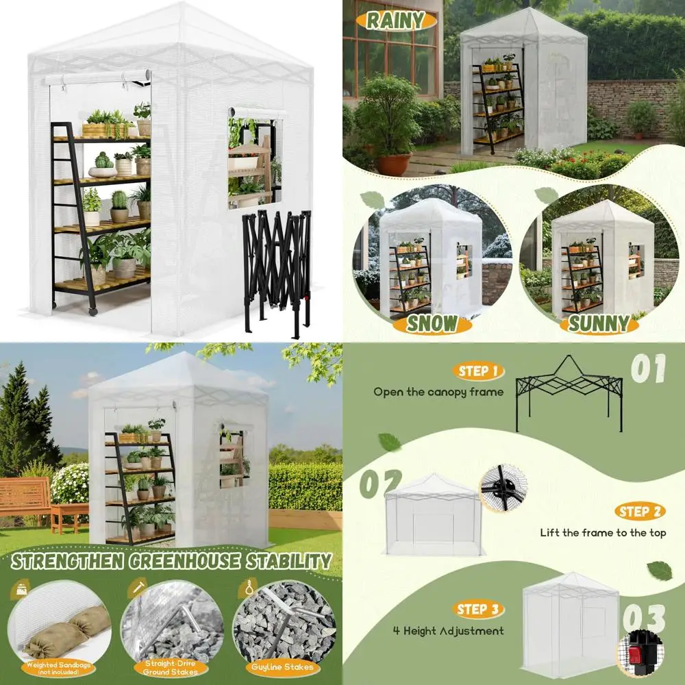 

Portable Walk-in Greenhouse - Pop-up Design with Zippered Entry and Two Roll-up Vents, Easy Setup with PE Cover
