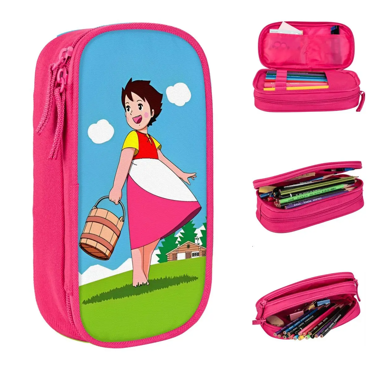 Heidi-Trousse à crayons Anime pour filles et garçons, porte-stylo de dessin animé, grande capacité, étuis à fermeture éclair pour le bureau