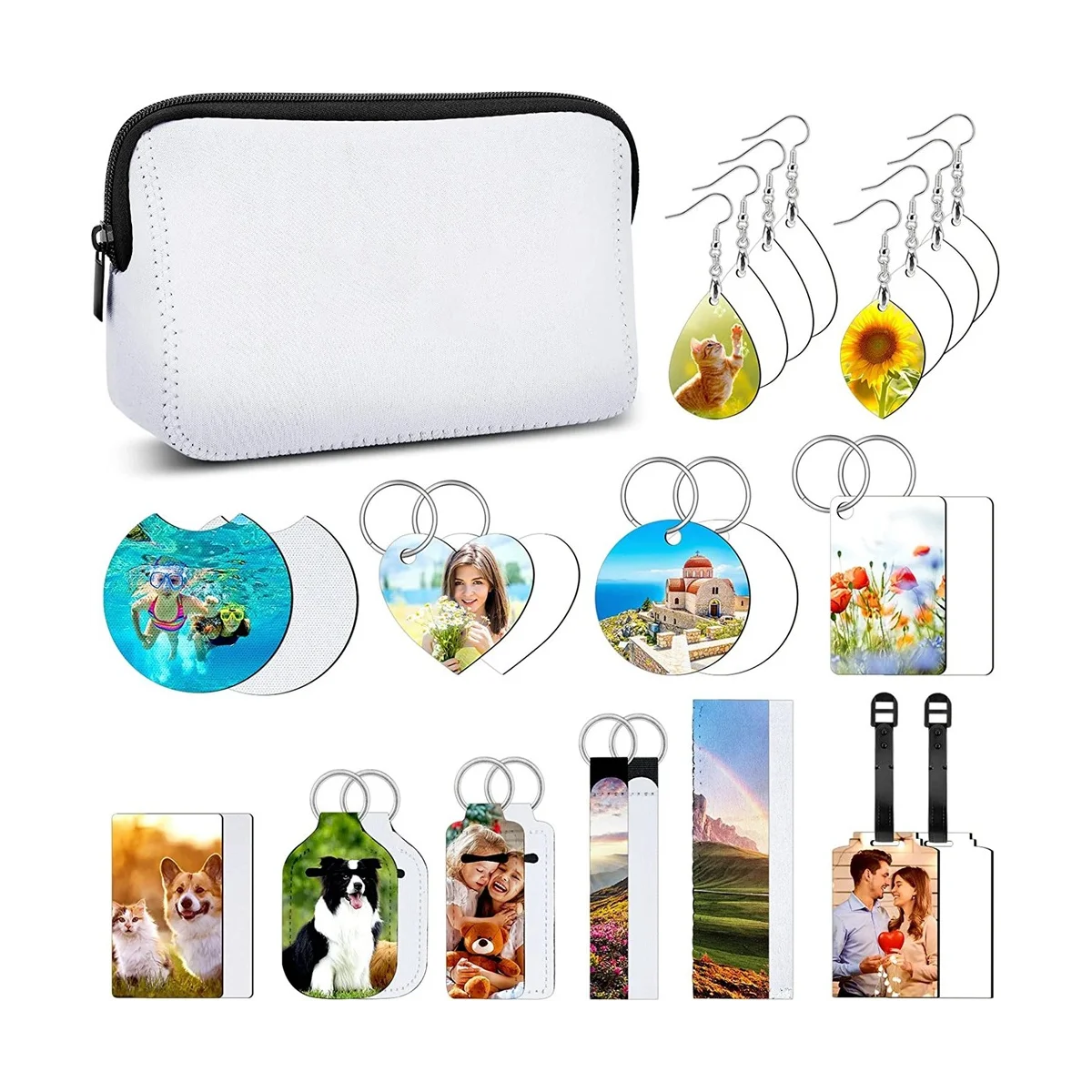 

29PCS Sublimation Blanks, Sublimation Blanks Products Set, Sublimation Makeup Bag,for Sublimation Printing Crafts