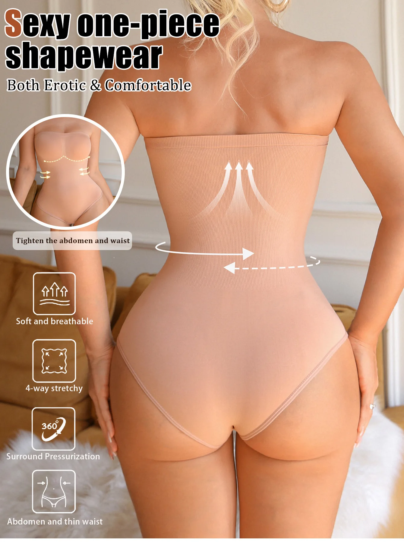 Women's Strapless Backless Thong Bodysuit Shapewear Push Up Bust Butt Lifter Compression Tummy Control Waist Shaper For Dress image 4