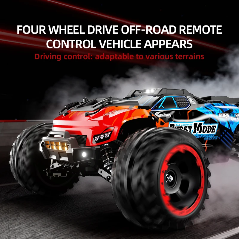 SCY10101 1/10 Scale 4WD RC Monster Truck High Speed Off-Road Vehicle 2.4GHz Remote Control Car Wheelie Bar All Terrain for Adult