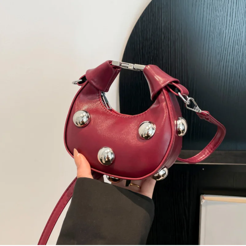 

Mini Exquisite Rivet Bag New Niche 25 Fashion Solid Color Versatile Dumpling Bag Design Simple Crossbody Lipstick Bag Coin Purse
