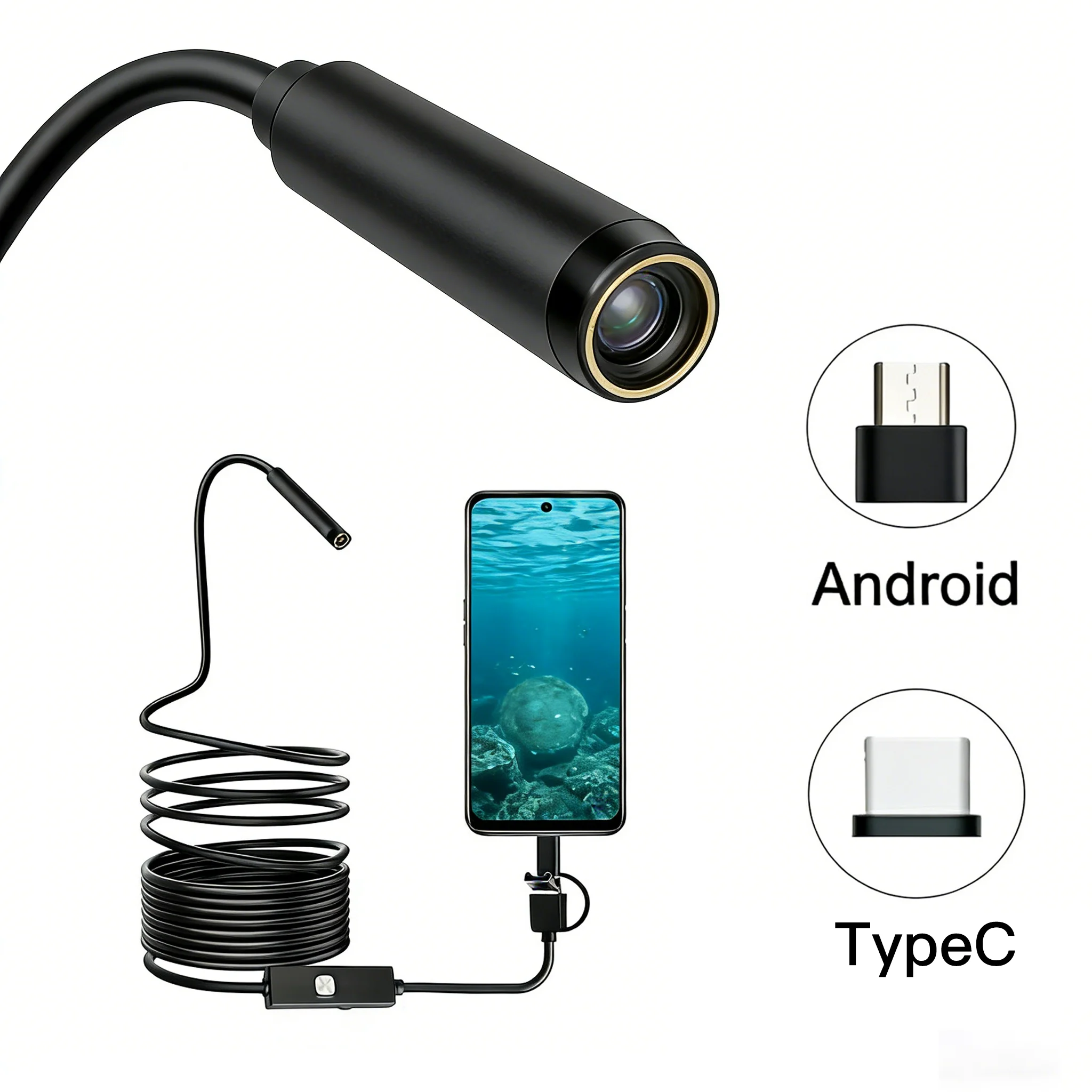 Endoscope Camera Android Type C PC 7MM USB Waterproof Borescope Camera for Car Scenarios 1-10m Car Inspection 6 Led Lights