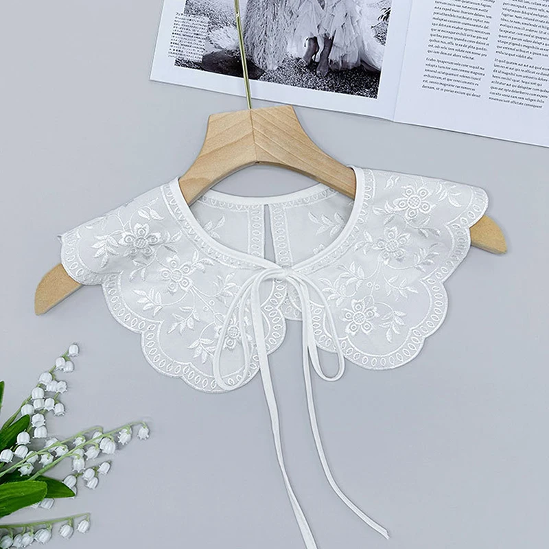 {MAX-66} Women Girls Lace Fake Collar Shoulder Wrap Detachable Mesh Embroidery Floral Lace Shawl Wrap Cape Half Shirt Collar
