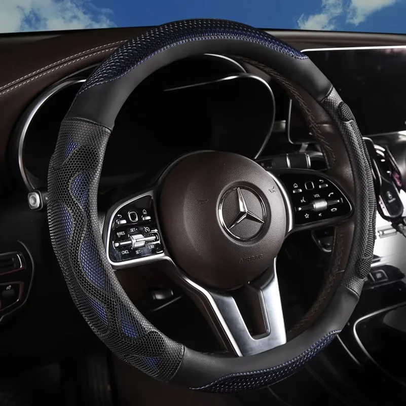 Three-dimensional Honeycomb O Shape Steering Wheel Cover Durable Leather Cover with Anti-slip Linning Universal 14.5-15in