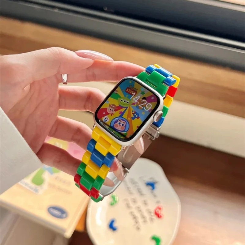 Lego Bracelet de montre bloquant pour IWatch Ultra 10 9 8 7 6 5 4 SE Bracelet en plastique unisexe pour Apple Watch différentes tailles 42mm-49mm