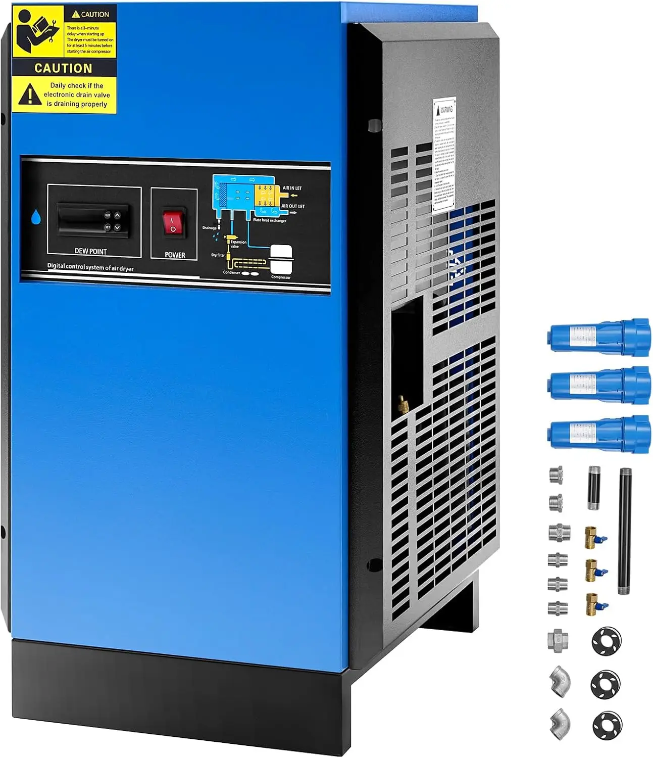 VEVOR Compressed Air Dryer, 125CFM Refrigerated Air Dryer, 110-120V Industrial Refrigerated Air-Drying System for 20HP, 25HP & 3