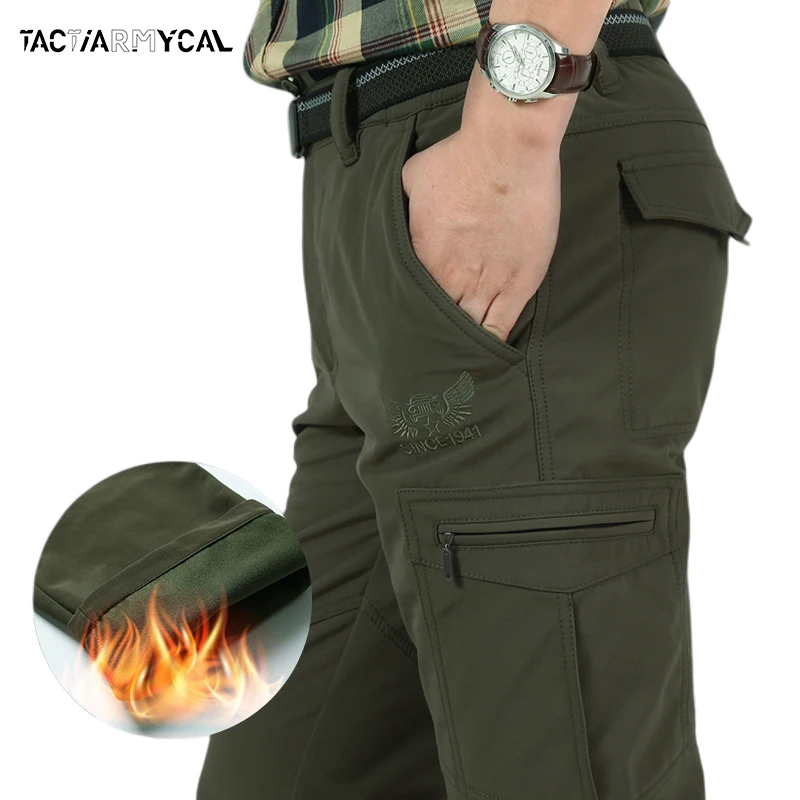 

Winter Fleece Men Casual Cargo Pants Tactical Pant Waterproof Trousers Winter Men's Overalls Warm Tactical Pant Solid 4XL