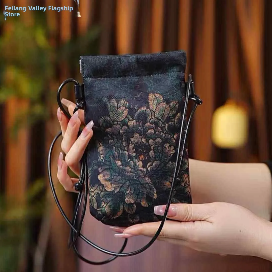 

Lightweight Crossbody Bag Summer Stylish Ladies Mobile Phone Bag Versatile American Retro Style Hobo Bag Bucket Shape Floral ...