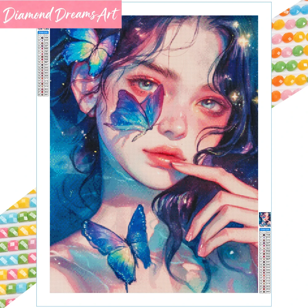 Rahmenloses, 5D DIY Kunst-Diamantgemälde Frauenporträt Voll-Diamant-Mosaik Stickerei Cartoon-Mädchen Kreuzstich-Set Heimdekoration