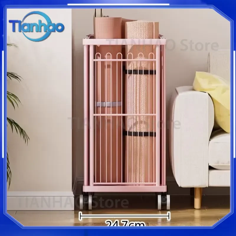 Heavy Duty Carbon Steel Sports Equipment Rack for Yoga Mats and Home Fitness Gear Storage with Wheels