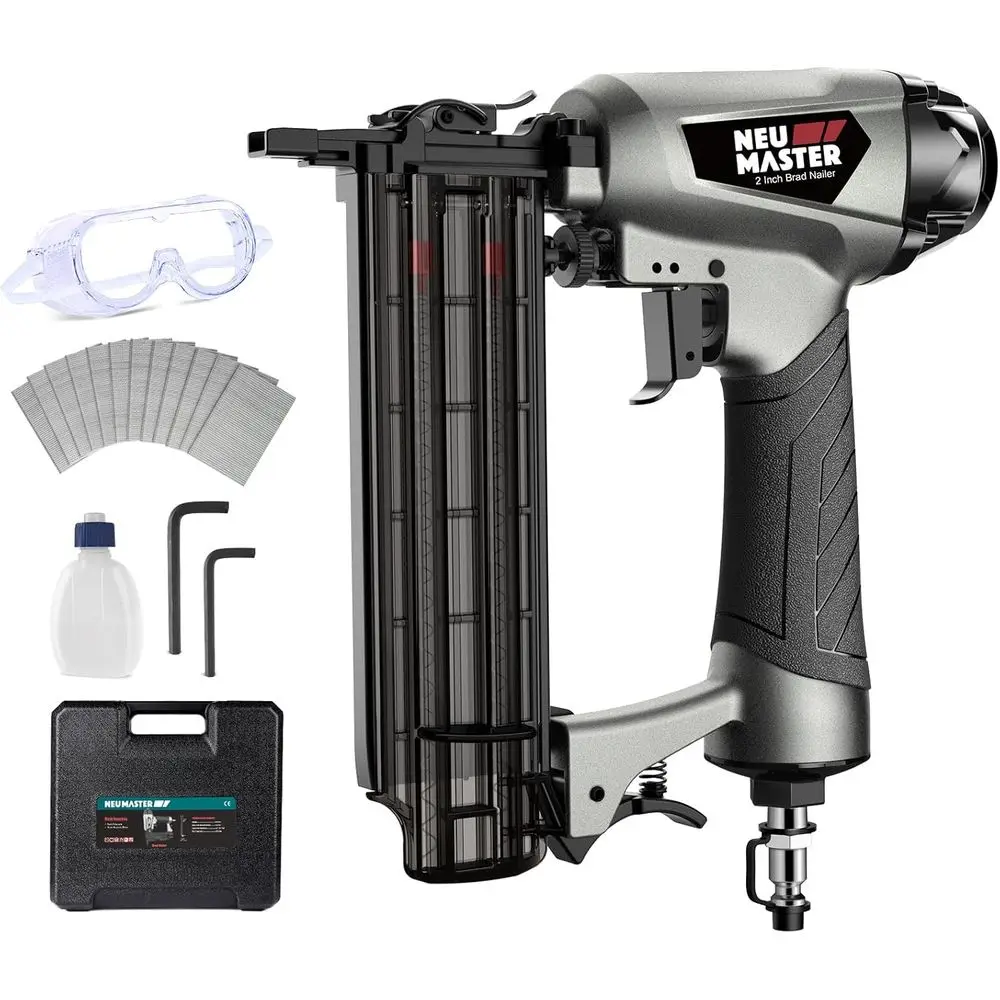 

Пневматический гвоздезабиватель 18 калибра для гвоздей-гвоздодерелок длиной от 5/8 до 2 дюймов с кейсом для переноски и 800 гвоздями (используется с воздушным компрессором)