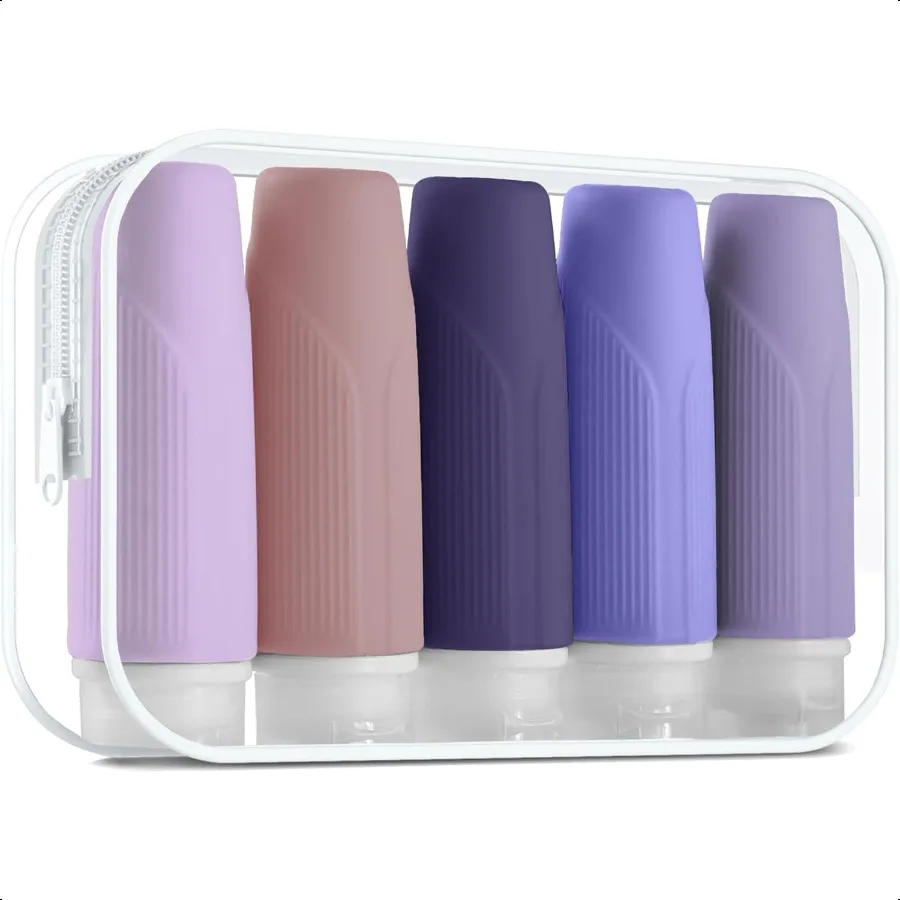 

3 Oz Silicone Travel Bottles for Toiletries Set of 5 TSA Approved Travel Bottles Leak Proof and Squeezable Toiletry Bottles wit