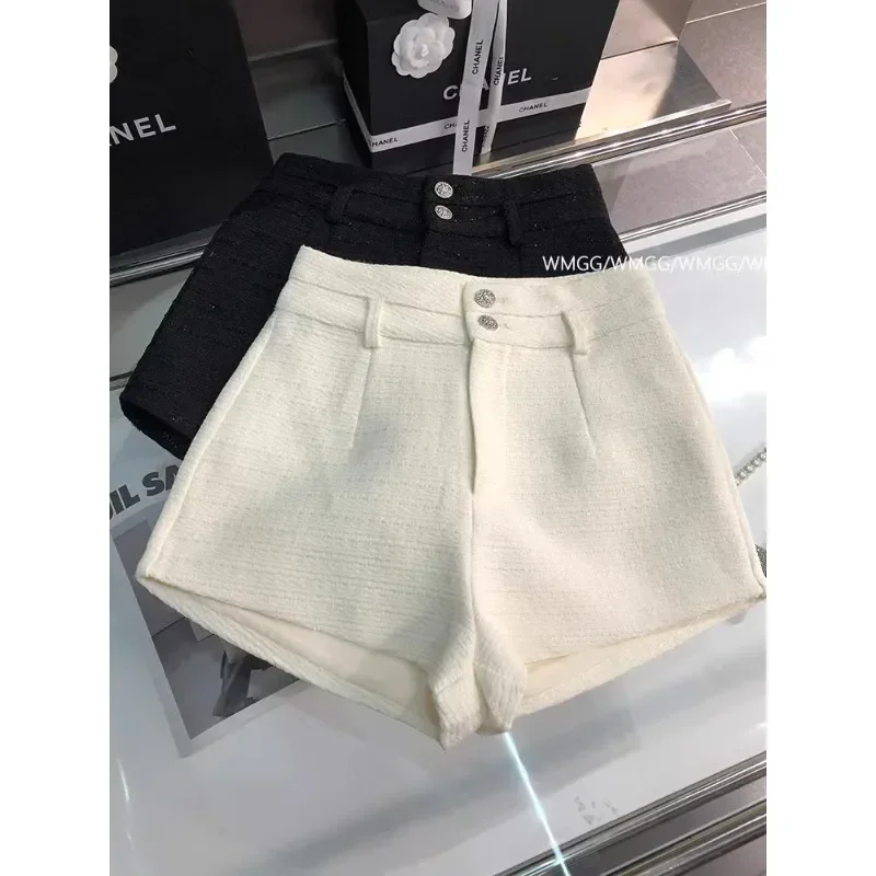 Spring and Autumn Woolen Shorts Female Outer Wearing Black Casual Short Leggings 2024 New Elegant Woman High Waist Booty Shorts