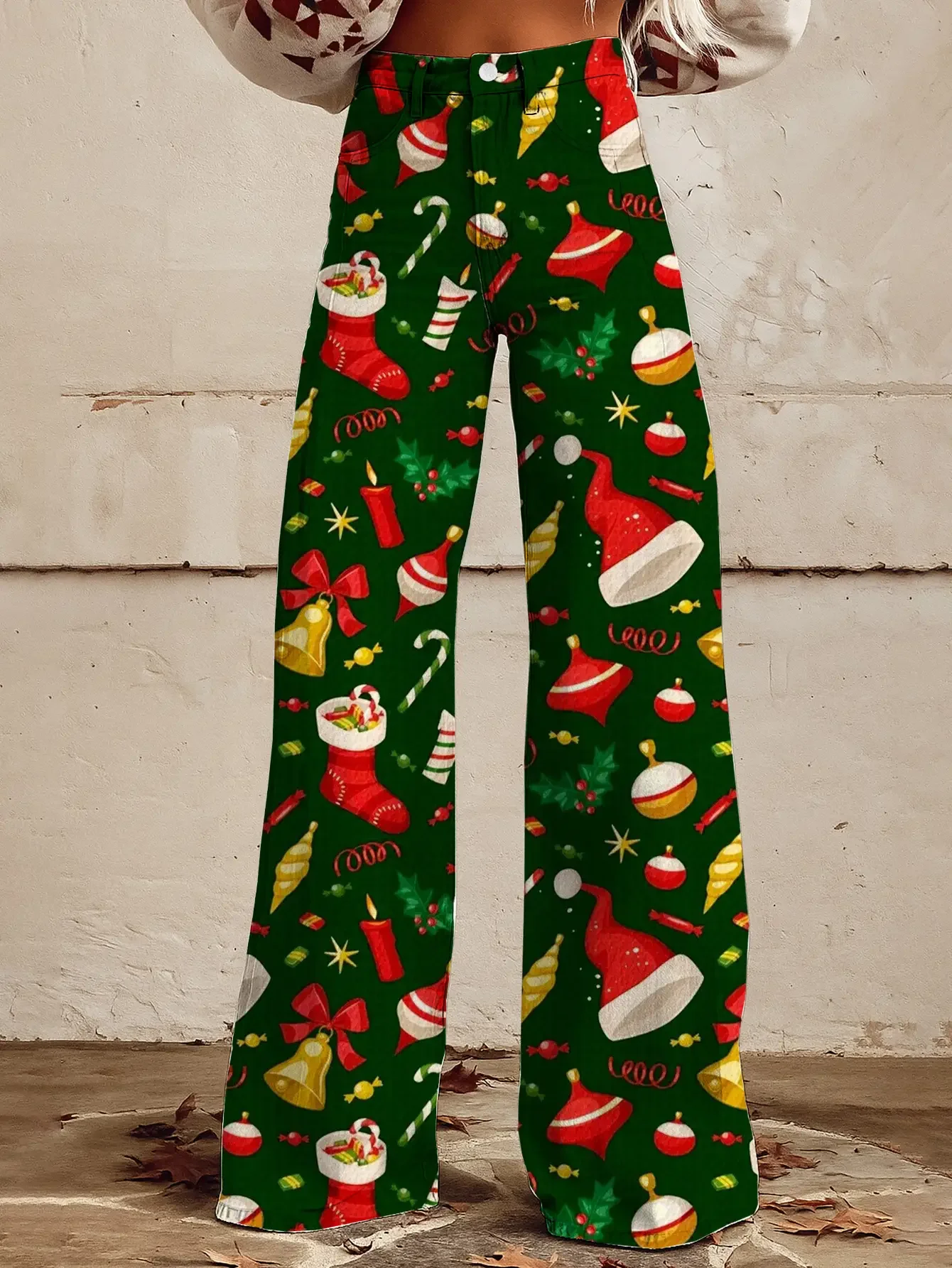 Ladies' new Christmas printed jeans made of imitation denim fabric, Slimming pants are suitable for pairing with denim jackets