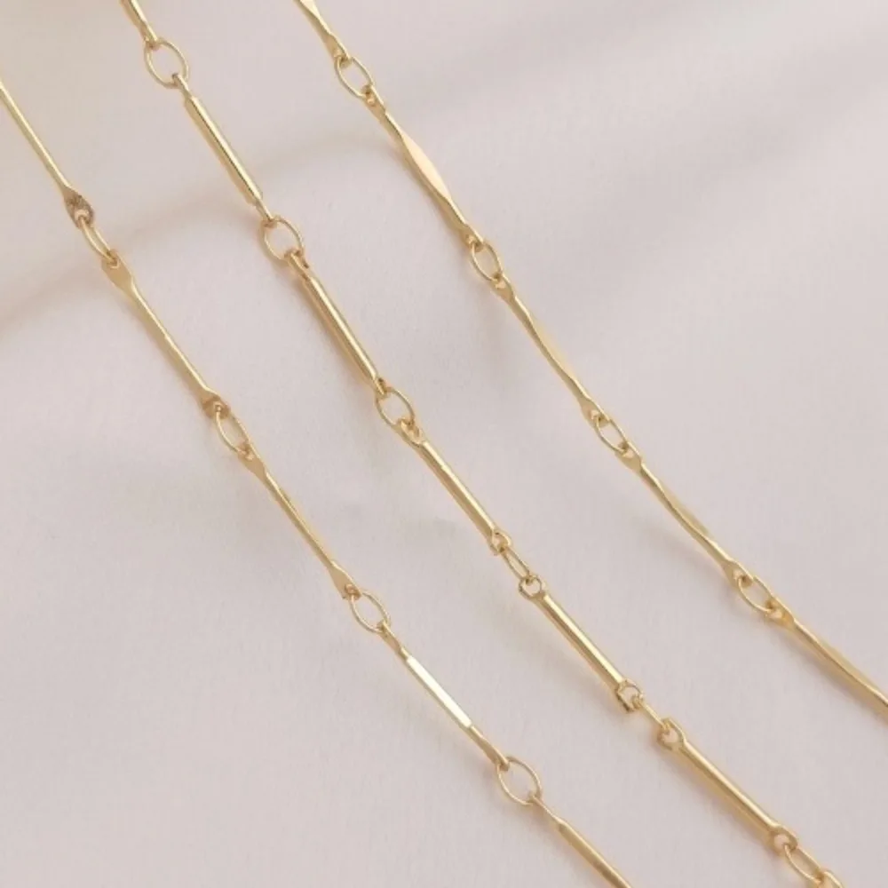 

14K Gold Color Stick Chain Round Rod Section Thin Chain Squashed Handmade DIY Bracelet Necklace Jewelry Loose Chain