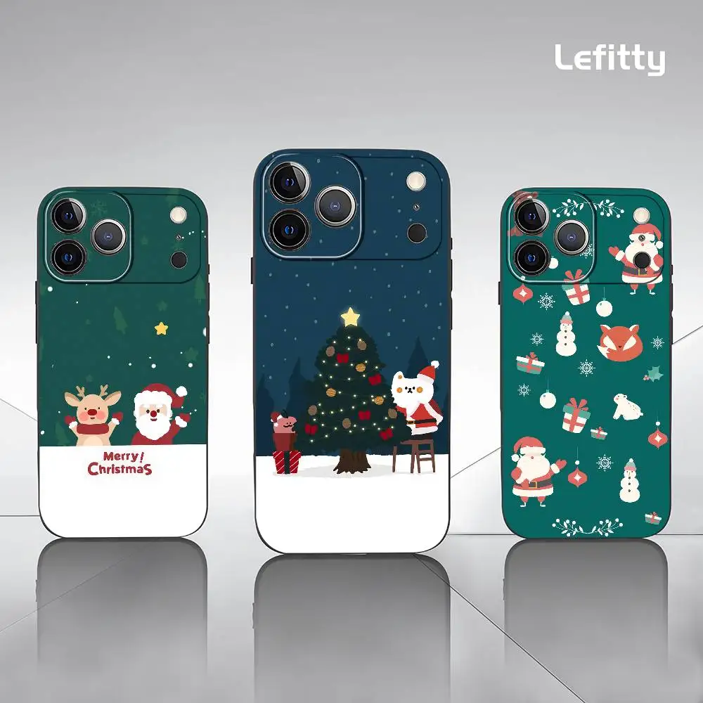 Casing HP Natal Merry Christmas untuk iPhone 17 16 15 14 13 12 11 Pro Max Plus Mini Hitam Doff Lembut Funda