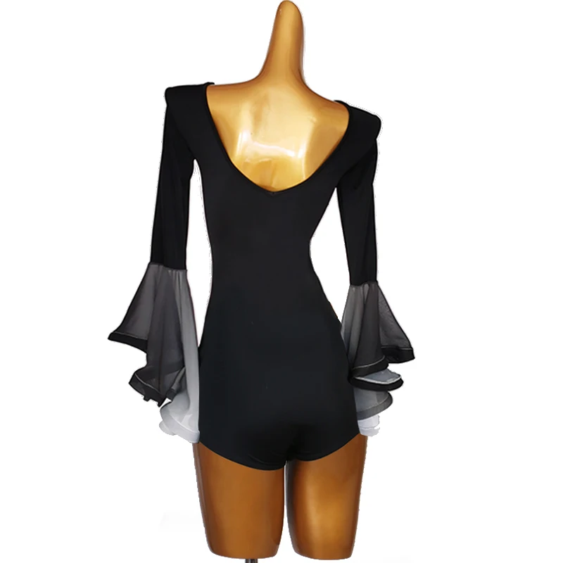 Latin Dance Body Suit V-Neck Long Sleeves Top Performance Clothes Profession Custom Female Adult Child Practice Clothing