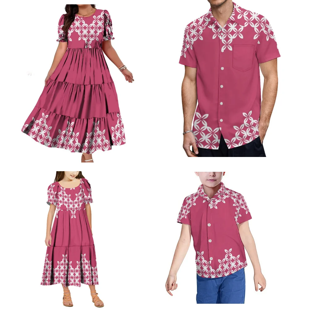 Polynesian Island Custom Samoan Party Family Sets Women'S Short-Sleeved Dresses And Men'S Hawaiian Shirts Children'S Clothing