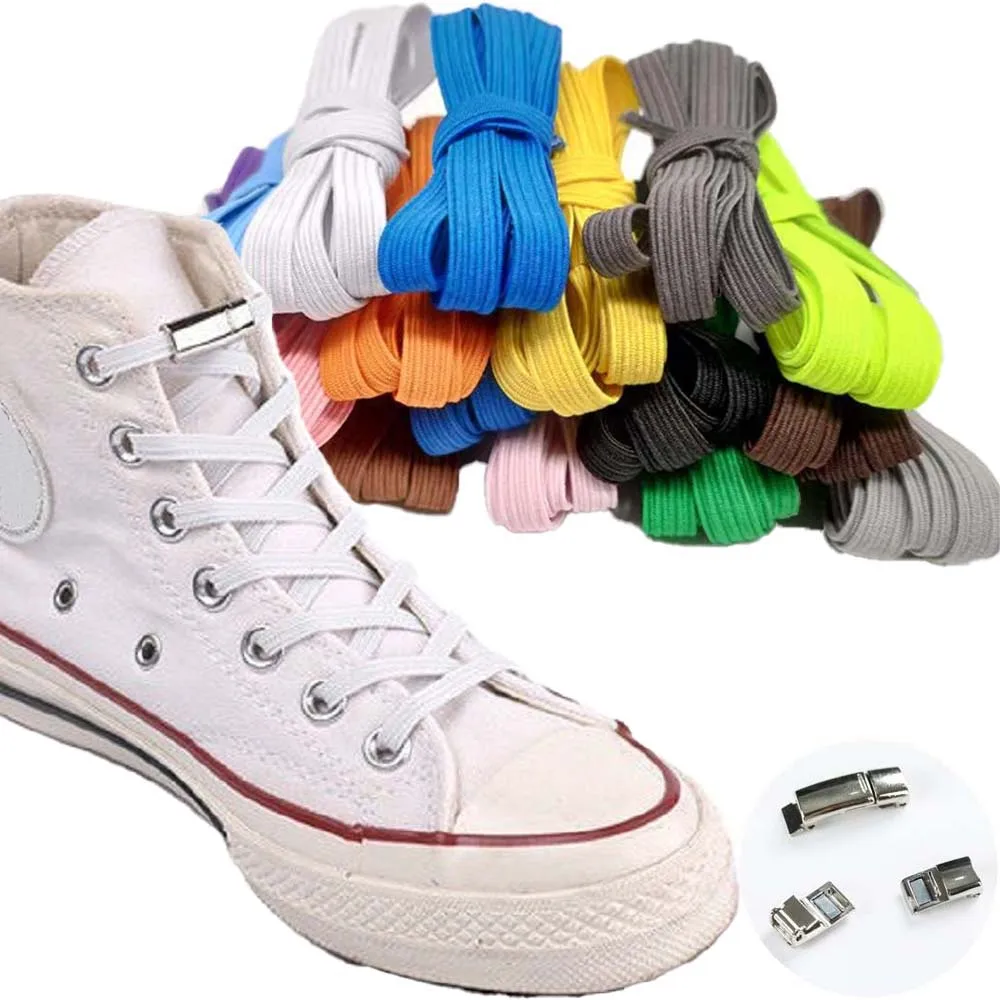 

1Pair Unisex Elastic Metal Magnetic Locking No-Tie Shoelaces Flat Shoelaces Suitable For Board Shoes Canvas Shoes Sneaker