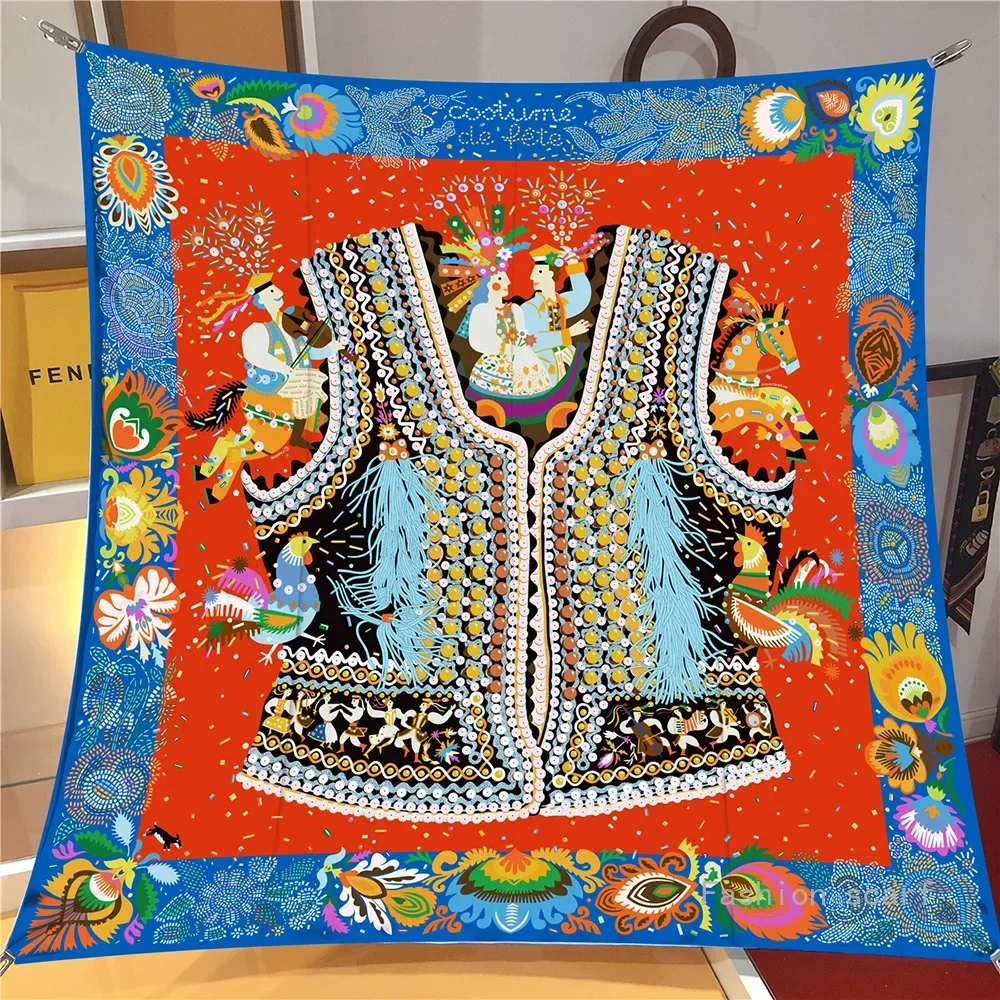 European New Color Clothes 90cm Twill Women\'s Decorative Silk Scarf Travel Shawl Large Square Scarf Chest Wrap Scarf Wholesale