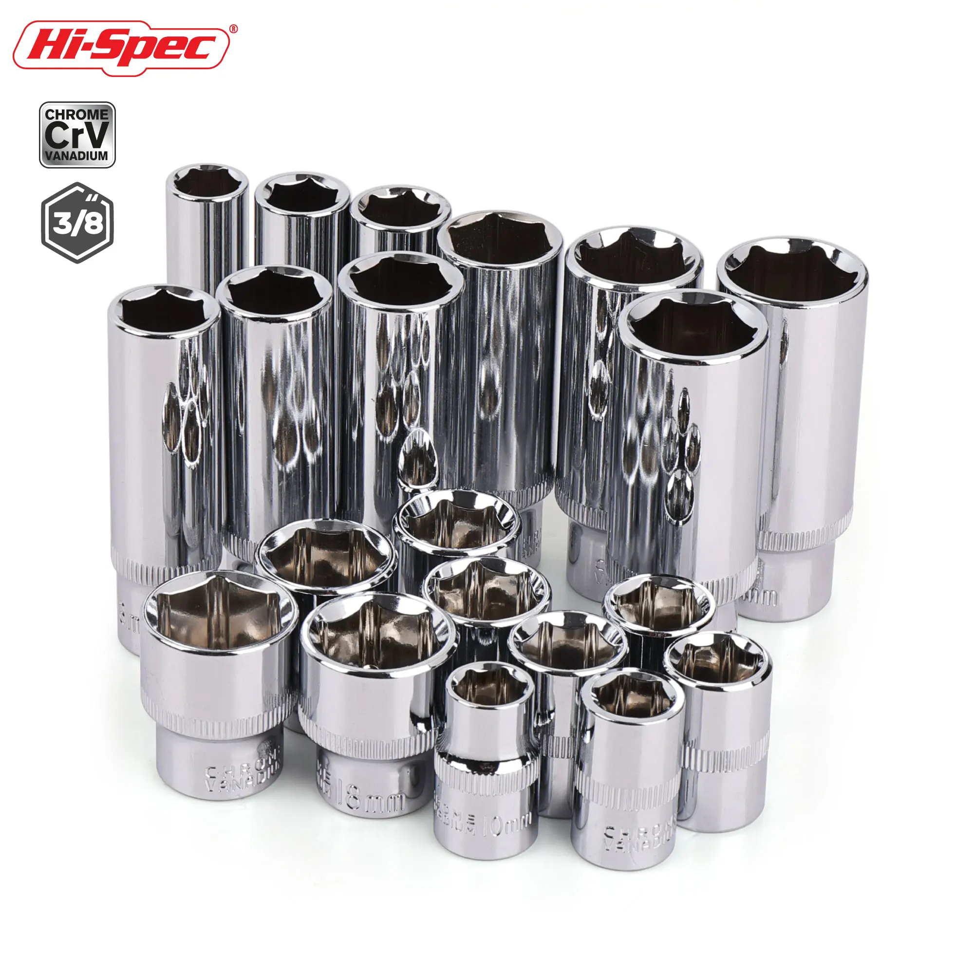 

Hi-Spec 3/8 inch Short Long Socket Set CRV 6-24mm Deep Socket Adapter for Torque Ratchet Socket Wrench Spanner Repair Hand Tool