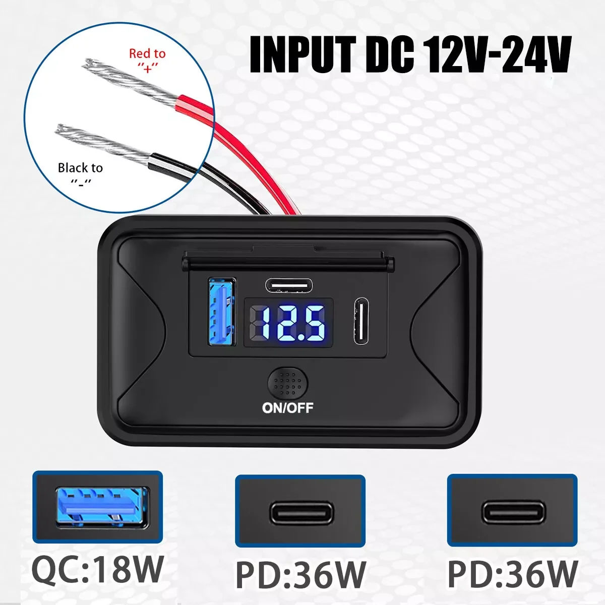 

90W Car PD Type-C USB Port Fast Charger DC 12V-24V Socket Power Socket Panel New Car Charger Socket Adapter Accessories