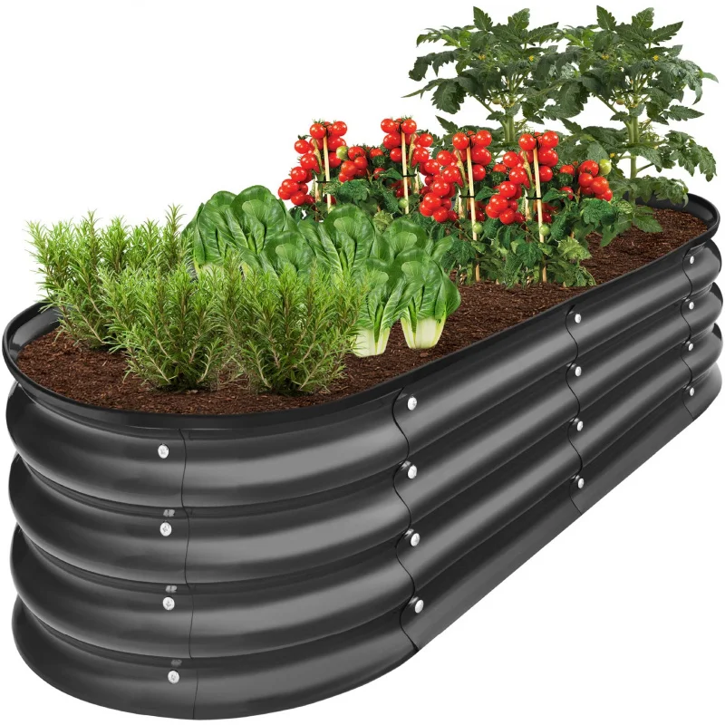1PCS Oval-shaped Galvanized Steel Sheet in Various Sizes Metal Planting Box Outdoor Gardening Large Planting Box Multi-colored G
