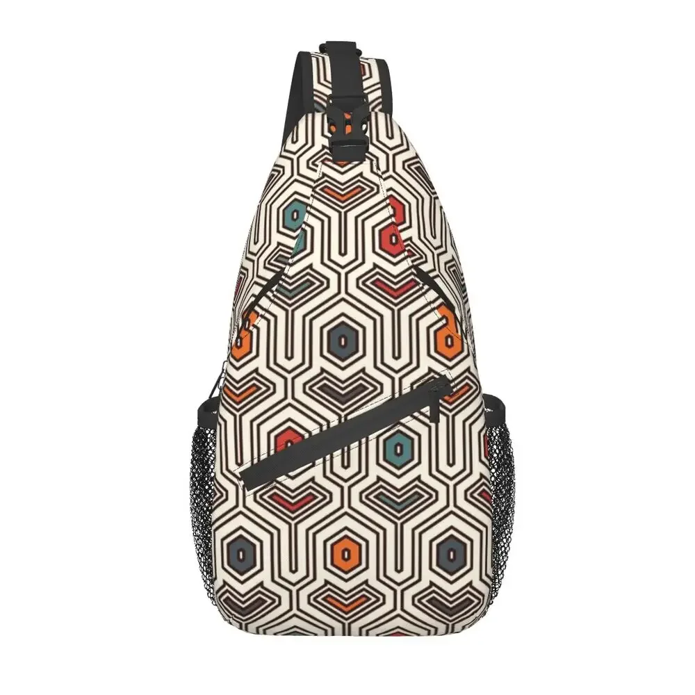 

Colorful Ankara Geometric Pattern Crossbody Sling Backpack Men African Ethnic Art Chest Shoulder Bag for Travel Hiking Daypack