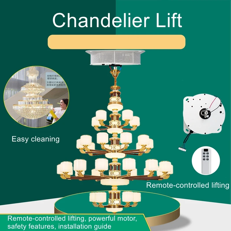 

Wireless remote control electric lifting overhead light, duplex villa living room cleaning lamp lifter
